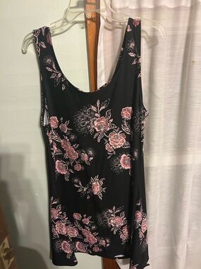 Mudd Black Tank Top with Light Pink Floral Trim